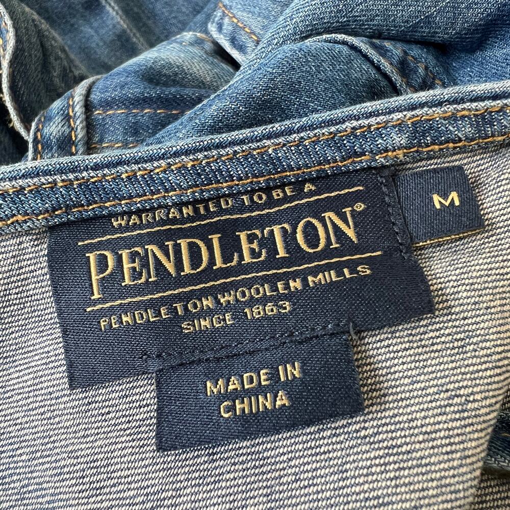 Pendleton Chambray Denim Jumpsuit Women’s M Wide Leg Belted 100% Cotton V-Neck - Picture 10 of 12